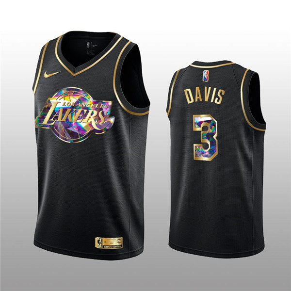 Men's Los Angeles Lakers #3 Anthony Davis 2021/22 Black Golden Edition 75th Anniversary Diamond Logo Stitched Basketball Jersey Men's Los Angeles Lakers #3 Anthony Davis 2021/22 Black Golden Edition 75th Anniversary Diamond Logo Stitched Basketball Jersey